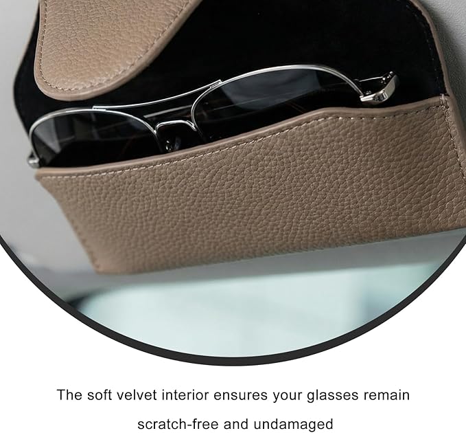 Sunglass Holder for Car Visor, Magnetic Auto Sun Visor Eyeglass Organizer with Dual Back Clips, Leather Glasses Protective Storage Case Universal for Most Vehicles Visors (Brown)