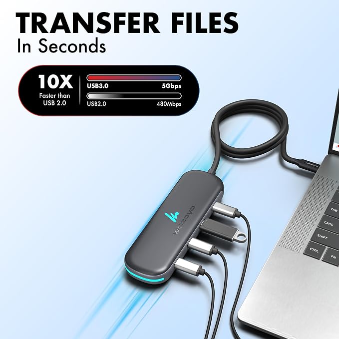 Type C to 4 in 1 Type C Hub, Wozoyo 4XType C 5 Gbps, Data Transfer Upto 5Gbps, Plug & Play, Multiport Type C Hub with 30cm Cable, Compatible with MacBook, Tablet, Smartphones and Type C Devices