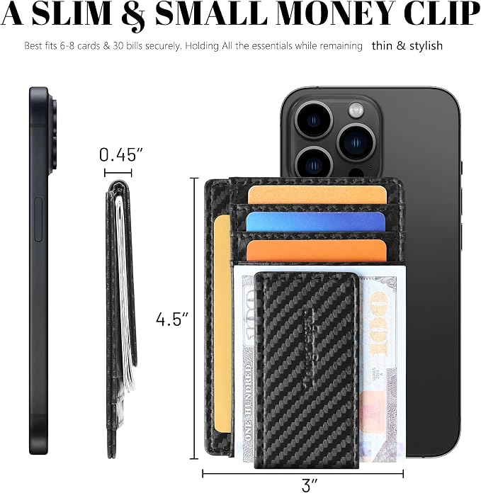 Toughergun Slim Wallet for Men RFID Blocking Money Clip, Minimalist Front Pocket Credit Card Holder, Magnetic Thin Mens Wallets with ID Window