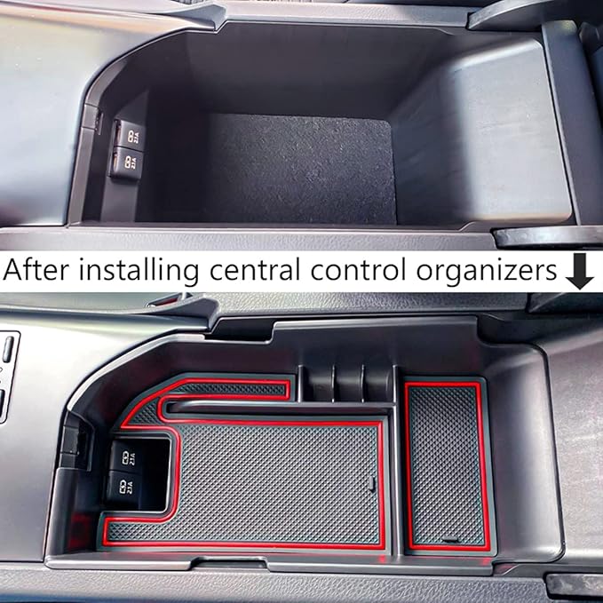 TACORBO Center Console Organizer Compatible with Toyota Camry XLE/XSE 2018-2024 and Camry LE/SE 2020-2024 Accessories, Hybrid Armrest Insert Tray, (not for 9th), Red Trim