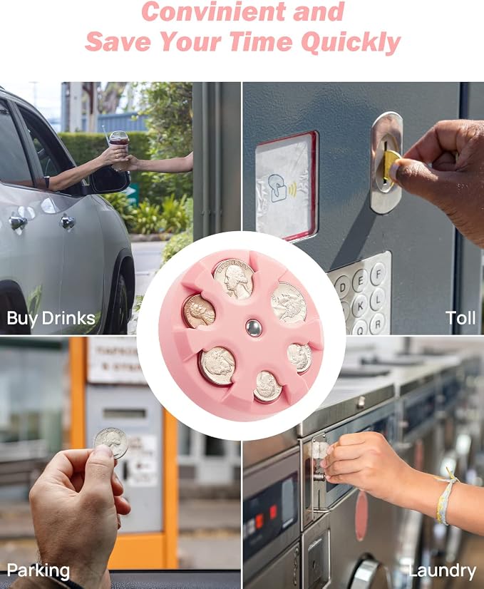 JOYTUTUS Coin Holder, Portable Coin Change Organizer, Universal Coin Storage Coin Holder for Car, Wallets, Pockets (Pink)
