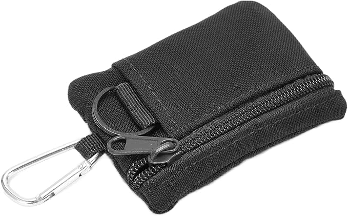 EDC Pocket Pouch, Mini Molle Pouch Wallet Tactical Keychain Pouches Multi Function Carabiner Gadget Utility Organizer Key Card Case Zipper Portable Military Outdoor Bag Tactics Waist(Black)