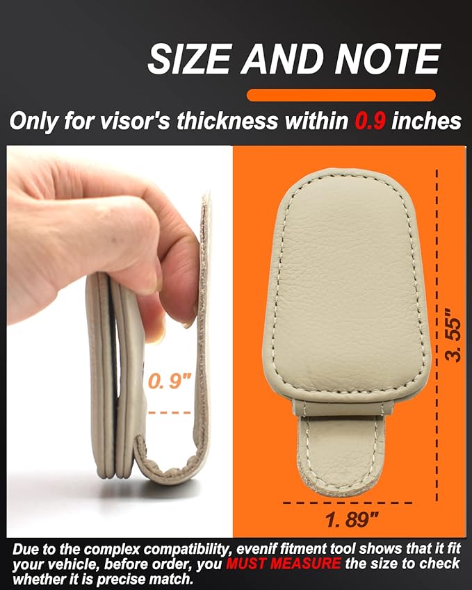 2 Pack Sunglass Holder for Car, Magnetic Leather Eyeglass Hanger Sunglass Clip for Car Visor, Car Sunglass Holder Organizer Storage, Car Interior Accessories (2PCS, Beige)