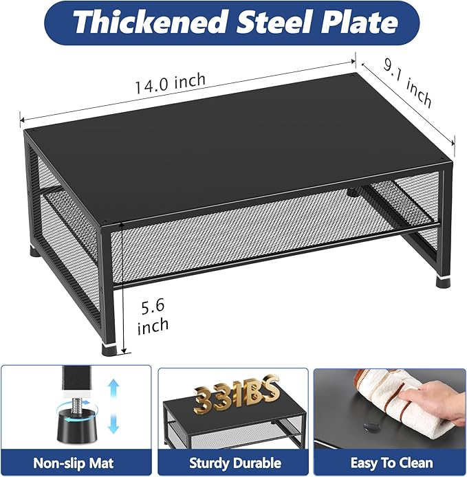 ECOLOVI 2-Tier Computer Monitor Stand Riser, Desk Organizer for Monitor, Printer & Laptop Stand, Desktop Workspace Organizers for Office Supplies(Black 2-Pack)
