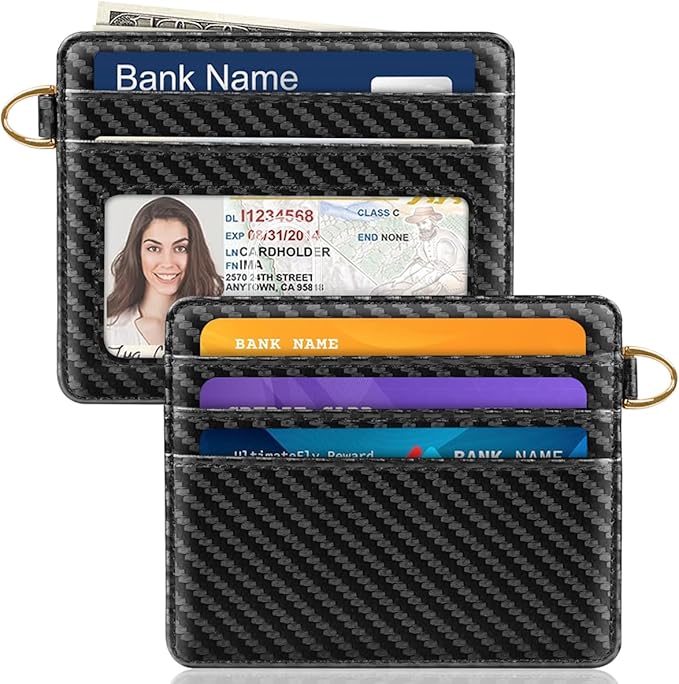 Slim Minimalist Front Pocket RFID Blocking Credit Card Holder Small Wallet Cute Card Cases for Women,Carbon Fiber