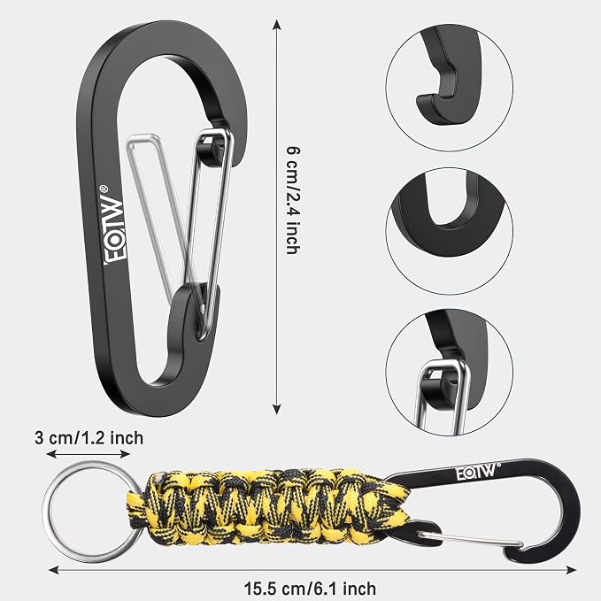 EOTW Carabiner Keychain,Paracord Keychain Small Aluminum Clip D Ring for Camping, Hiking, Fishing, Or As A Key Organizer