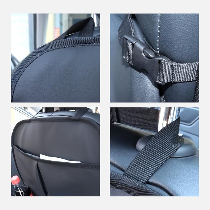 Car Backseat Organizer for Kids, Car Back Seat Storage Bag With 3 Pockets, 2 Drinks Holders, Water Resistant, Kids Toy Storage Kick Mat Back Seat Protector for Toddlers (Black 1-Pack)