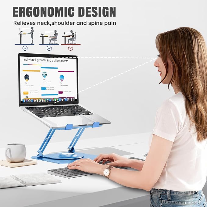 JOYEKY Laptop Stand for Desk, Adjustable Computer Stand with 360° Rotating Base, Ergonomic Laptop Riser for Collaborative Work, Foldable & Portable Laptop Stand, fits for All 10-16" Laptops