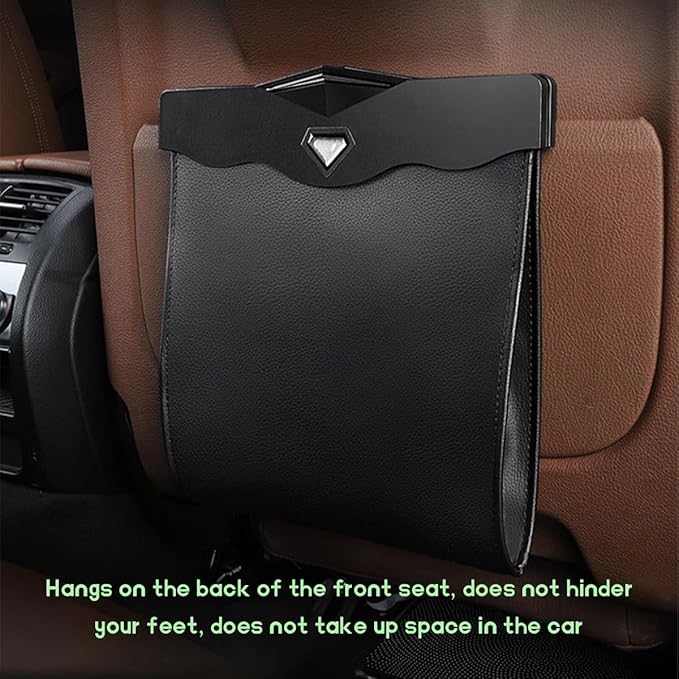 Smart LED Car Trash Can, Magnetic Leather Passenger Side Storage Pocket with Disposable Rubbish Bags, Waterproof Garbage Bag Multipurpose Hanging Container for Back Seat (Black)