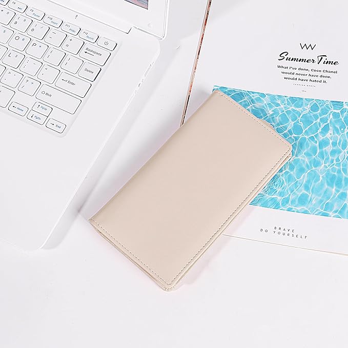 Sanlykate Leather Checkbook Cover for Men and Women, RFID Blocking Check Book Case Card Holder with Free Divider, Standard Register Duplicate Checks with pen inserts, Flesh