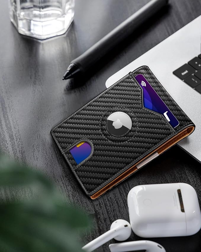 miyozi Airtag Wallet for Men,with Money Clip 11 Cards Slim Front Pocket Leather RFID Blocking Wallet with Gift Box