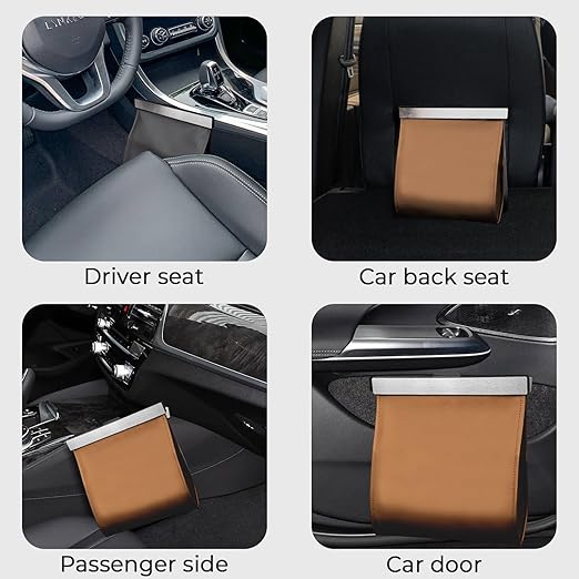 COZILO Leather Car Trash Can with Smart LED Light & Magnetic Closure,Leak-Proof, Odor-Lock Car Trash Bin for Any Cars, Sedans, SUVs, Trucks, Brown