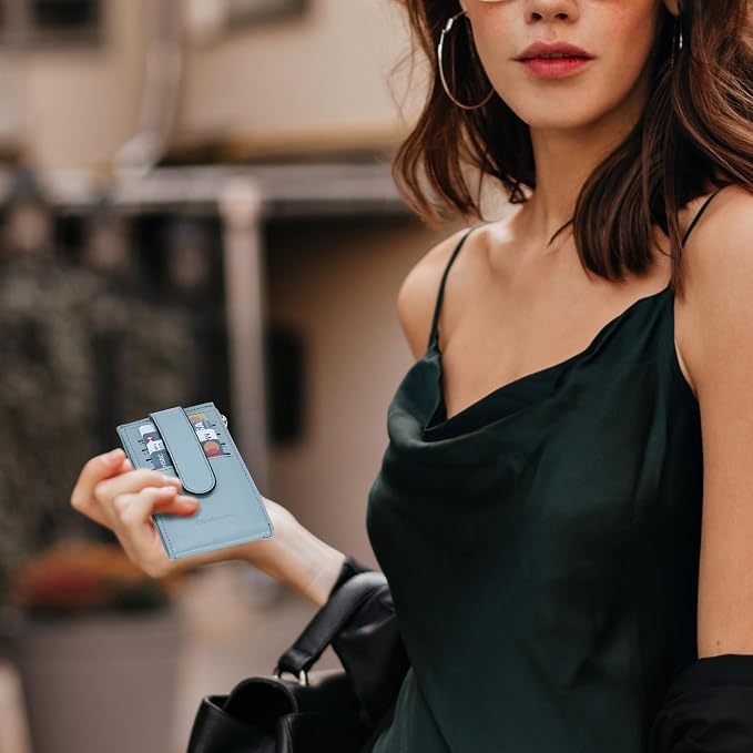 Chelmon Womens Wallet Slim RFID Blocking Bifold Multi Card Case Wallet with Zipper Pocket (Blue)