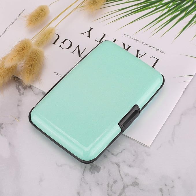 ELFISH Mini RFID Aluminum Wallet Credit Cards Holder Business Card Case Metal ID Case for Men Women (Light blue)