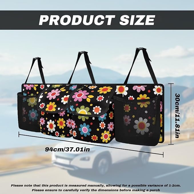 Abstrct Hippie Flower Car Trunk Organizer and Storage Backseat Hanging Organizer for SUV, Truck, MPV, Van Waterproof Car Storage Trunk Organizer Car Interior Accessories