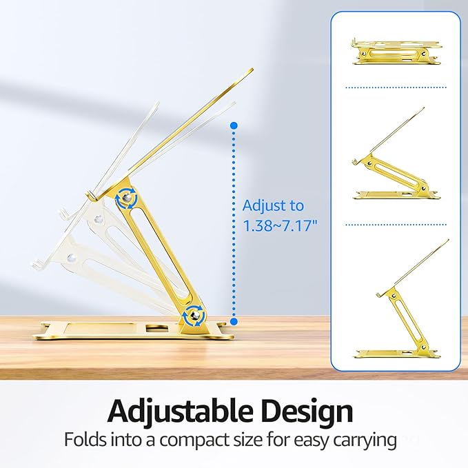 Urmust Laptop Notebook Stand Holder Adjustable Laptop Stand Portable Computer Riser Compatible with MacBook Air Pro HP Dell XPS Lenovo All Laptops 10-15.6"(Gold)
