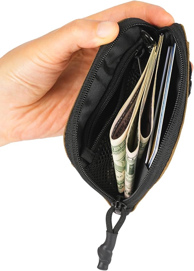 Coin Purse for Men, RFID Blocking 500D Nylon Small Wallet with Key Clip, Slim Front Pocket Card Holder, Zipper Coin Pouch & ID Window Organizer for Cards, Cash