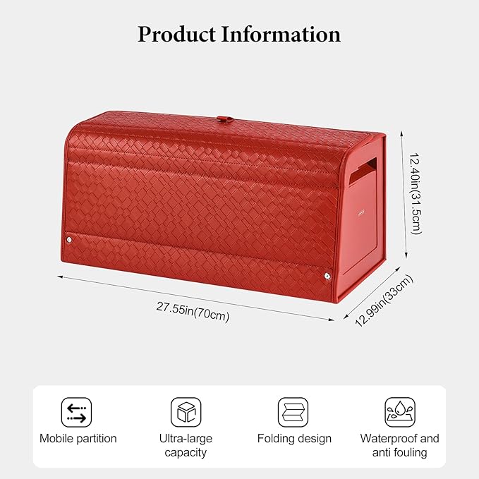 Ergocar Car Trunk Storage Organizer Leather Car Storage Box Clean Tool Accessories Container Folding Magnetic Cover Waterproof Suitable for SUV/Truck/Automotive