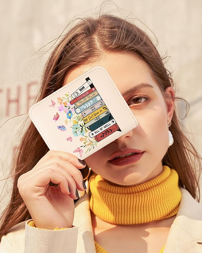 Bistup Credit Card Holder Wallet for Women Cute Leather Ladies Teen Girls Female Cardholder Wallets Accordion Purse Small Medium Aesthetic Merch Print Book Unique Modern Y2k Rfid Zipper Around