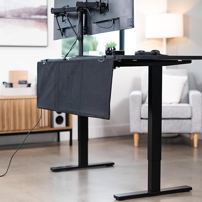VIVO 48 Inch Clamp-on Privacy and Cable Management Organizer Sleeve, Wire Hider Kit Panel System, Desk Skirt, Black, DESK-SKIRT-48P