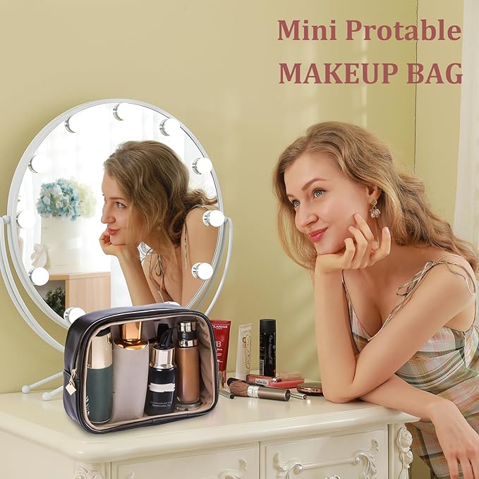 YDR Clear Cosmetics Bag Small Makeup Case Transparent Travel Toiletry Bag with Zipper, Portable Cosmetic Organizer Car Pouch for Travel Essrntials