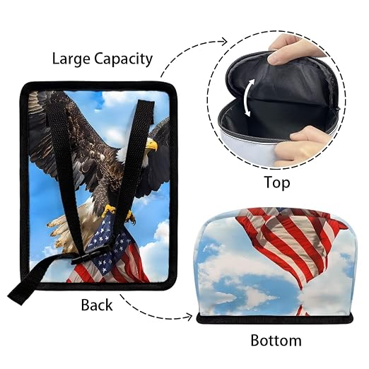 Biyejit Eagle American Flag Car Trash Can with Lid and Storage Pockets, Vehicle Trash Bag Waterproof Car Dustbin Garbage Bin Organizer, Leak-Proof Hanging Cars Storage Bag Container for SUV Auto