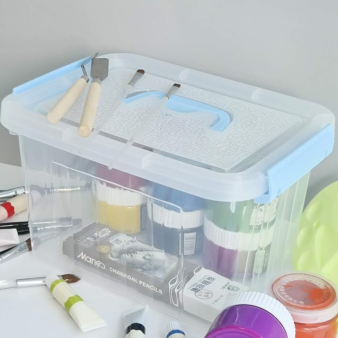 Hespama 2 Pack Lidded Storage Bin, Plastic Latching Container Box with Handle, 12 Quart & 6 Quart