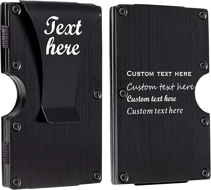 awofer Custom Wallet Mens Personalized Gifts for Anniversary Valentine's Day Engraved Aluminum Black Wallets with Money Clip Card Holder for Husband BF Dad Son Groomsmen Best man Gift