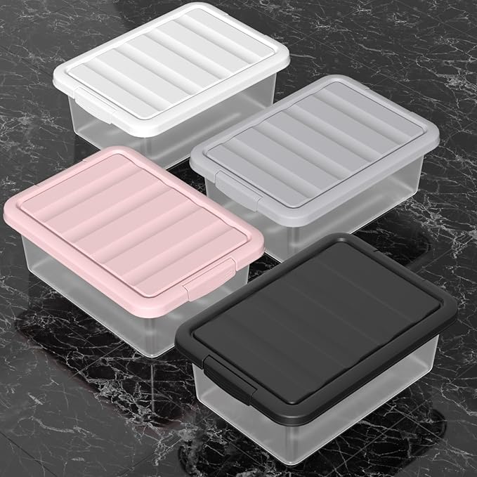 14 Quart Basic Clear Storage Box with Pink Lid (Pack of 2)