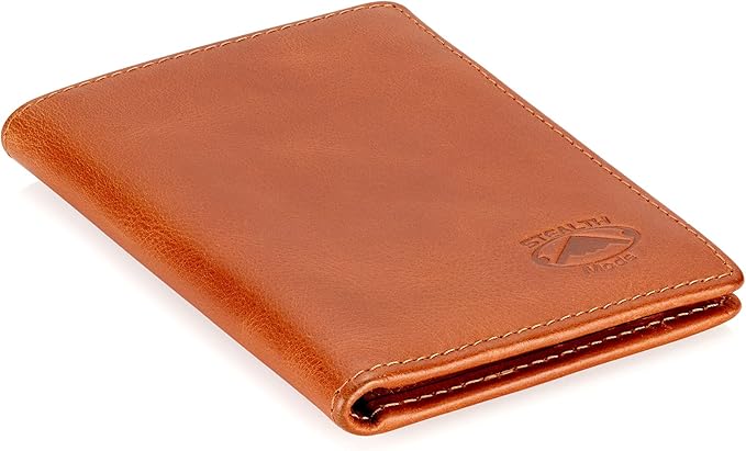 Stealth Mode Men's Slim Front Pocket Wallet - RFID Blocking, Thin Minimalist Bifold Design, Genuine Leather - ID Badge Window and 5 Sleeves for Money, Credit and Debit Cards, Driver's License - Brown