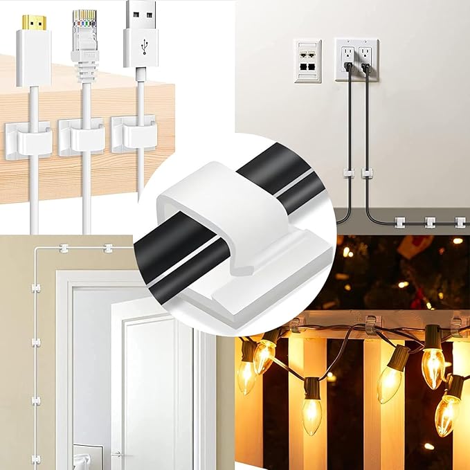 Cable Clips,100PCS Electrical Cord Management Adhesive Cable Wire Clip Wire Clips wall,Used for Cars, Offices, and Homes Cable Clips Cord Organizer (White)