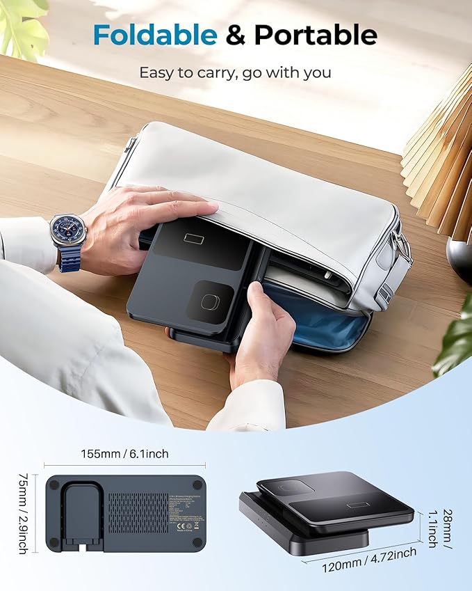 EGV Wireless Charger for Samsung – 3 in 1 Wireless Charging Station for Galaxy S26 Ultra S25 S24, Z Fold Flip 7/6, Detachable Watch Charger for Galaxy Ultra 8/7/6, Foldable, Fast Charging, No Adapter