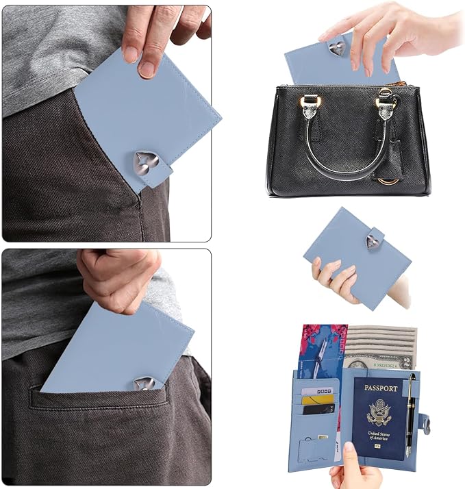 YOXIER Passport-Holder-for-Travel-Women-Men Blue,lLarge capacity Passports Holders TravelCover Wallet Passport with Pen Holder