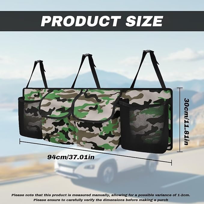 Camouflage Back Seat Trunk Organizer,Space Saving Car Trunk Storage Organizer with Lid Keep your Trunk Clean and Tidy 4 Large Pockets Car Organizer for Kids,Travel