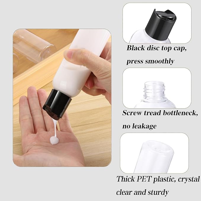 10 PCS Leakproof 3.4 Oz Travel Bottles, Cosmetic Containers, For Toiletries | Lightweight and shatterproof plastic, 1.5 in (deep) x 5 in (high), sticker accessories, Easy to carry for travel