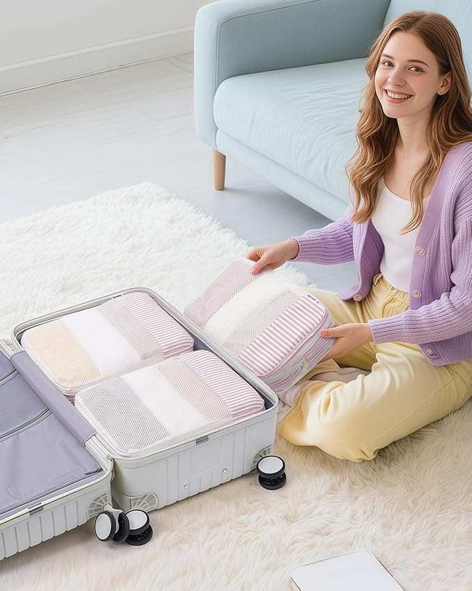 Narwey 6 Set/5 Set Compression Packing Cubes for Travel Kids Women Carry on, Packing Organizers Bag for Backpack Luggage Suitcase Duffle Bags
