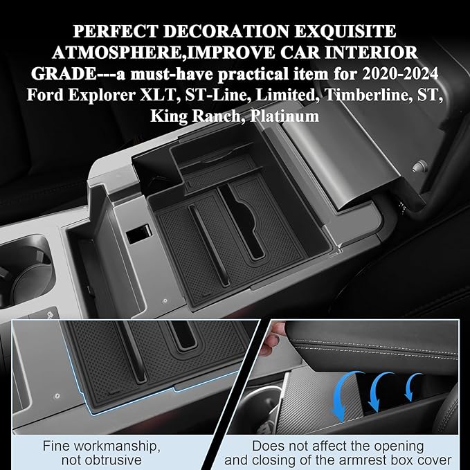 BIBIB0 2Pack for 2025 Ford Explorer Center Console Organizer 2022-2025 Ford Explorer (Active/T-Line/ST/latinum) Console Trays Ford Explorer Insert Armrest Organizer 2025 Explorer Double Layers