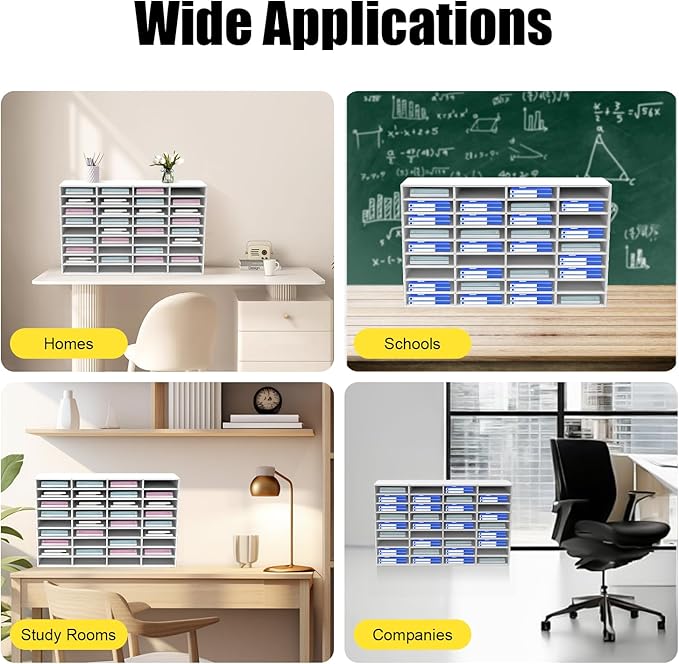 Literature Organizer 36 Slots, Compartments Mail Sorter Organizer, Adjustable Desktop File Organizer with Removable Shelves, Paper Organizer for Home Office School (White, 36 Slots)