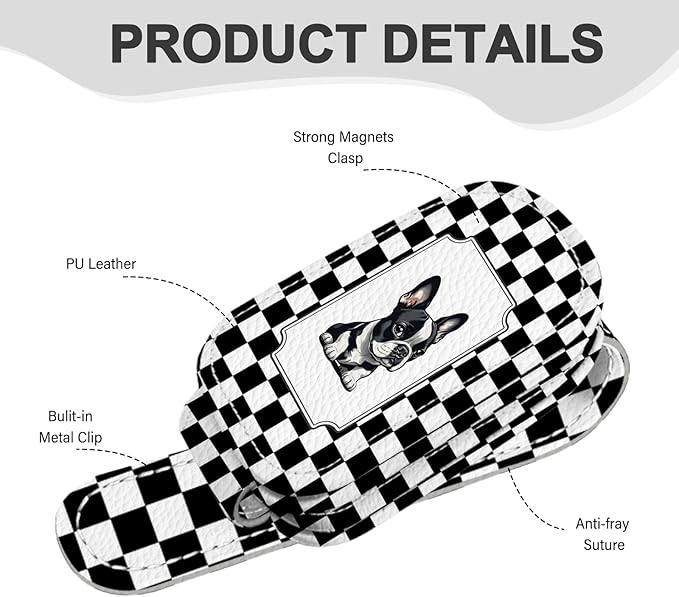 2 Pack Magnetic Leather Sunglass Holder, Universal Magnetic Car Eyeglass Hanger Clip for Different Size Eyeglasses, Car Visor Accessories (Checkered Dog)