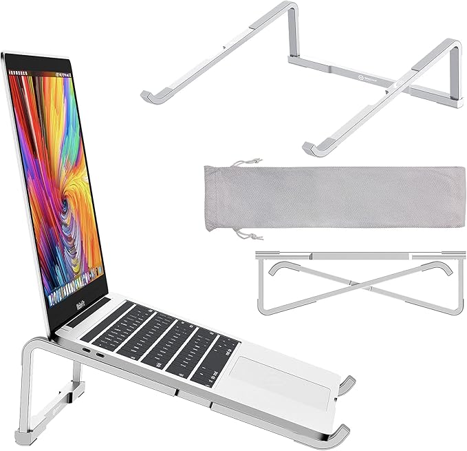 WixGear Laptop Stand for Desk - Foldable, Lightweight Aluminum Laptop Riser Holder, Portable Stand for 10-15.6??Laptops, Prevents Overheating with Non-Slip Rubbers, Travel-Friendly, Ergonomic Design