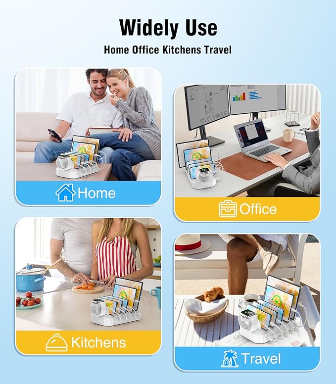๐๐๐๐ ๐๐ฉ๐ ๐ซ๐๐๐๐ Charging Station for Multiple DevicesใTested Safer & Efficient Chargingใ 6-Port USB Charging Dock Compatible with iPhone/Android/MacBook/Tablet/Kindle & Other Electronic