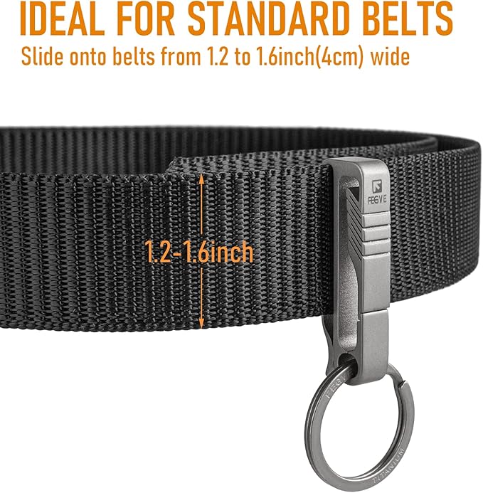 FEGVE Titanium Key Belt Clip with Key Ring, Belt Key Holder Key Chain Clip Black Keychain for Men