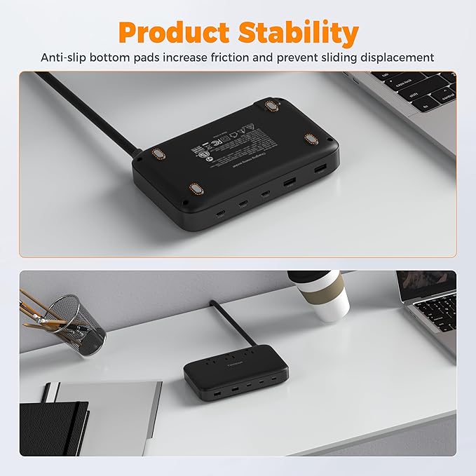 PD 130W Charging Station for Multiple Devices, TESSAN 8-in-1 USB C Charger Block Compatible with iPhone 17/16/15, MacBook, Tablet, Charging Dock with 3 USB-C, 2 USB-A & 3 AC, Home Office Accessories