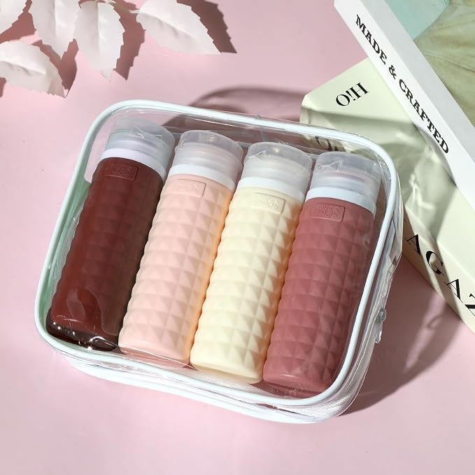 Travel Bottles for Toiletries, TSA Approved Travel Size Containers with Silicone Bottle Covers, Leak Proof Silicone Shampoo Bottles, Small Toiletry Containers for Shampoo Conditioner Lotion