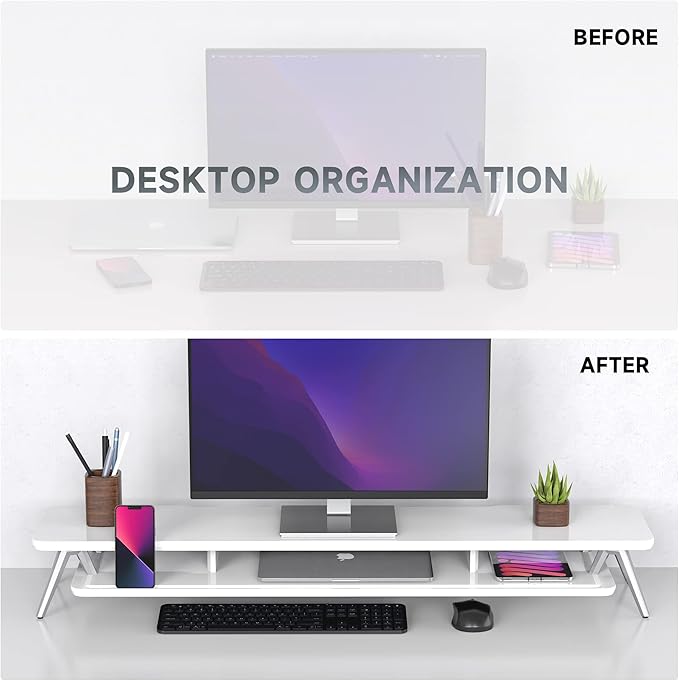 Fenge Dual Monitor Stand, Monitor Stands Riser for 2 Monitors, 42.5 Inch Monitor Stands Shelf with 12 Color LED Light for Office Desk