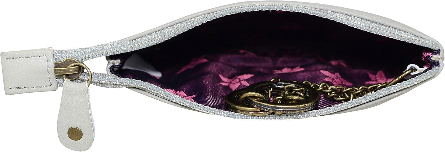 Anuschka Women’s Hand-Painted Genuine Leather Medium Zip Pouch - Coin and Key Pouch - Zippered, 2 Key Fobs