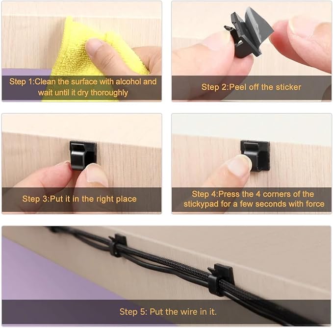 3/4 in Adhesive Cable Clips, 60pcs Outdoor Light Clips, Cord Clips, Sturdy Wire Clips, Finisher Wire Clamp for Home, Car, Office Wire Management Clips (Black, 3/4"-60PCS)