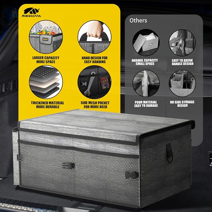 MIKKUPPA Car Trunk Organizer with Cooler - 65L Collapsible Trunk Organizer with Lid, Sturdy Car Storage for SUV Auto Truck Van with Adjustable Straps and Non Slip Bottom (Gray)