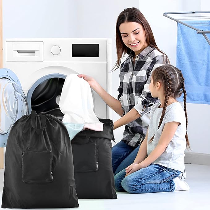 JHX Travel Laundry Bag, Dirty Clothes Organizer【Upgraded】with Handles and Aluminum Carabiner, Collapsible Laundry Bag for Travel, Camp, Fitness, and Students(1Pcs Black) 24"L x 21"W