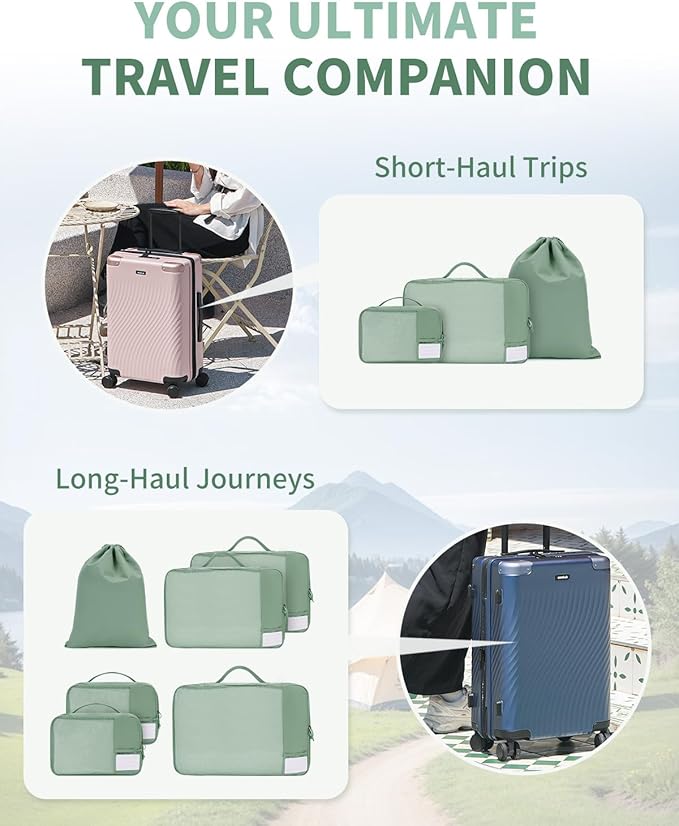 ECOHUB 6 Set Packing Cubes for Travel Durable Suitcase Organizer Bags Set with Personalized Tag Travel Essentials with Shoe Bag Traveling Accessories for Luggage Machine Washable, Green